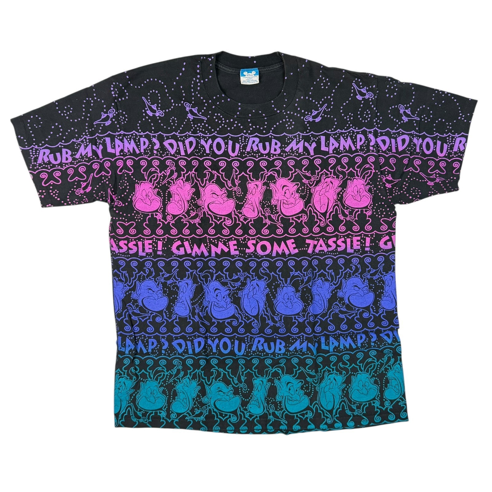 Disney Vintage Aop Genie Aladdin Tee T-Shirt 90s All Over Print Rub Lamp Os L/Xl